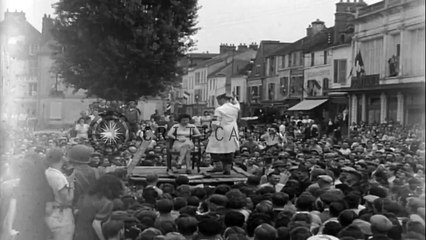 People cut the hair of French women collaborators in the village square of Nemour...HD Stock Footage