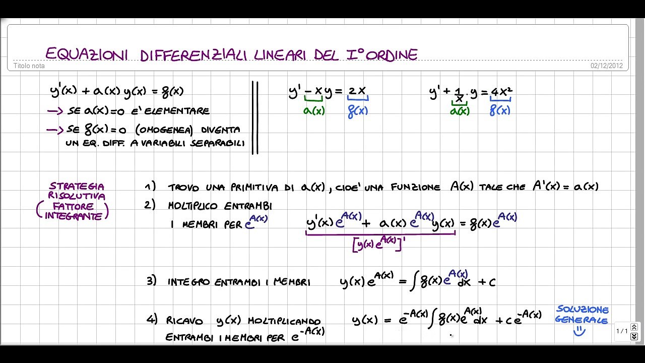 Equazioni Differenziali Lineari Del Primo Ordine