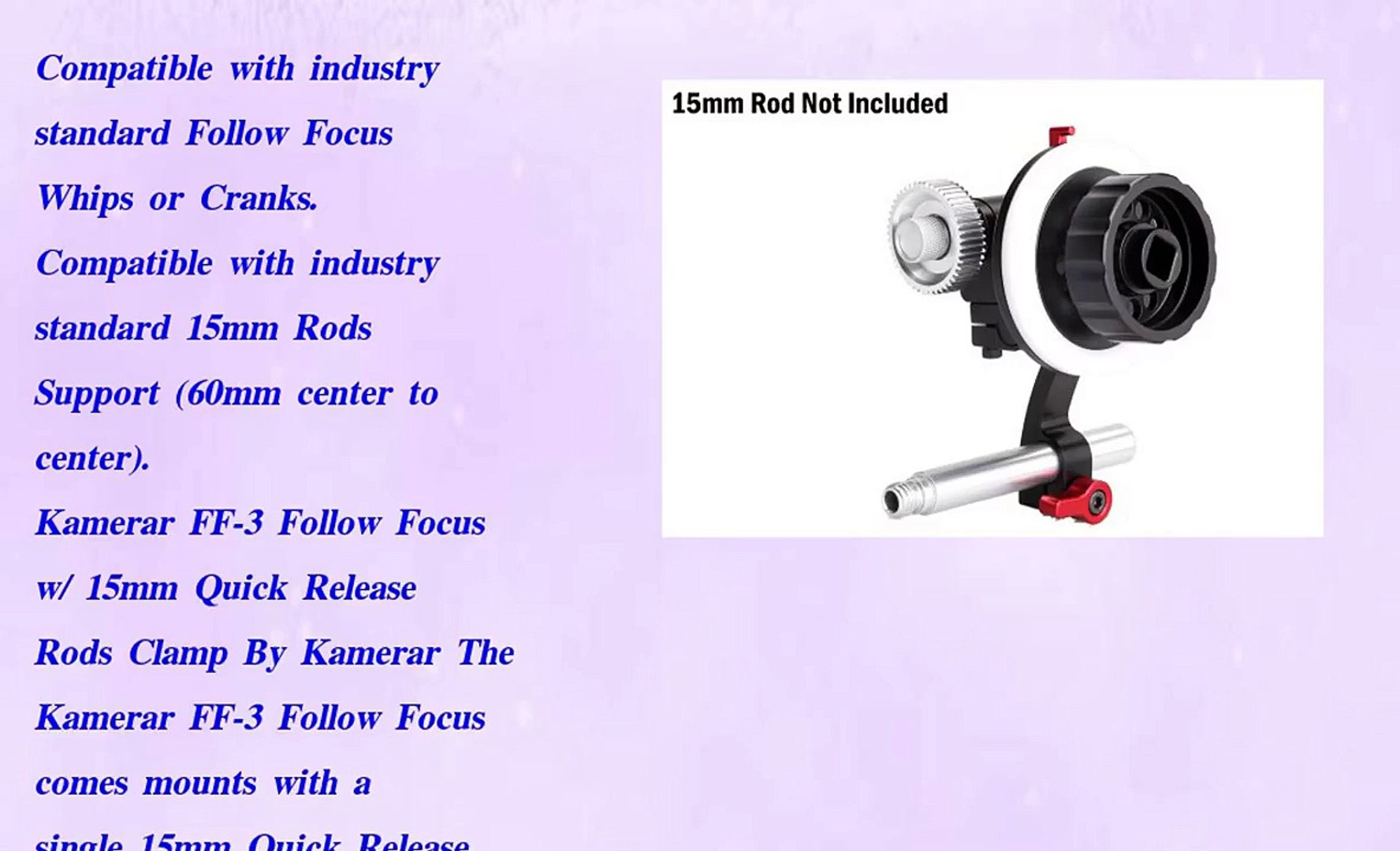 New Kamerar FF 3 Follow Focus w 15mm Quick Release - video dailymotion