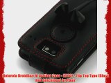 Motorola DroidRazr M Leather Case - XT907 - Flip Top Type (Black Red Stitchings) by PDair