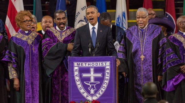 Obama sings 'Amazing Grace' at funeral for Rev. Pinckney