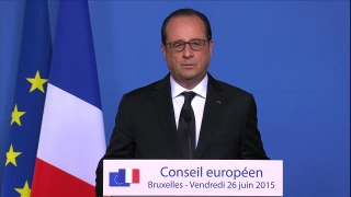 Conseil européen - François Hollande sur l'attentat terroriste à Saint-Quentin-Fallavier en Isère