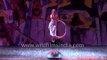 Russian performer spins multiple hula hoops at circus show in India