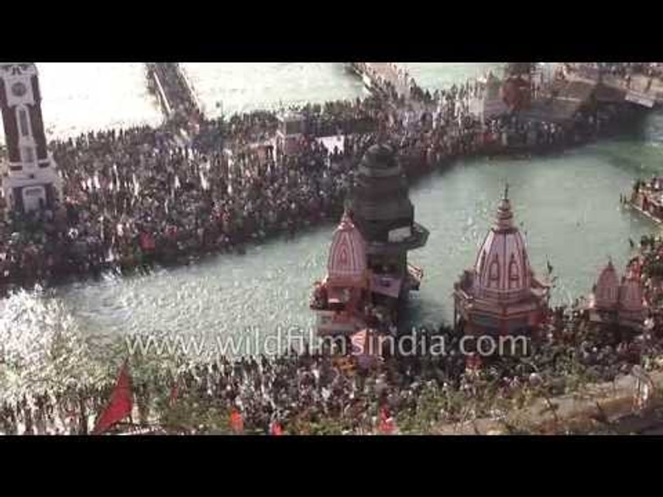 Hindu hordes bathe in the Ganges during Kumbh mela at Haridwar