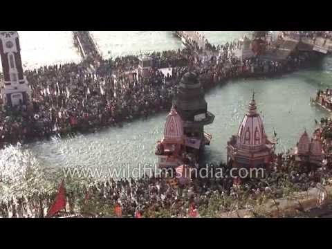 Hindu hordes bathe in the Ganges during Kumbh mela at Haridwar