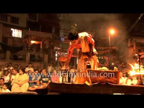 Devine Ganga aarti on the ghats of Varanasi - India