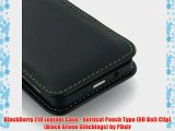 BlackBerry Z10 Leather Case - Vertical Pouch Type (NO Belt Clip) (Black Green Stitchings) by