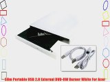 Slim Portable USB 2.0 External DVD-RW Burner White For Acer