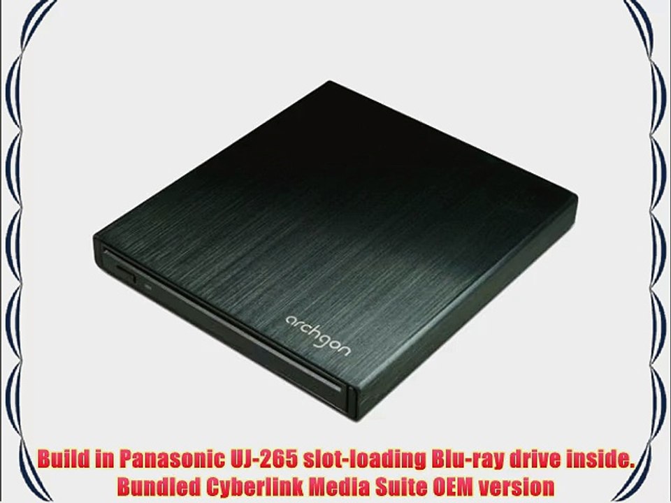 Archgon USB 3.0 Slot-loading Aluminum External Blu-ray Burner Model MD-3102G-U3-K w/Cyberlink