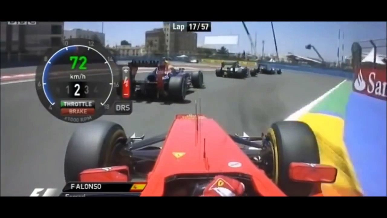 F1 2012 European GP Alonso Onboard Overtakes Webber [HD] Engine Sounds