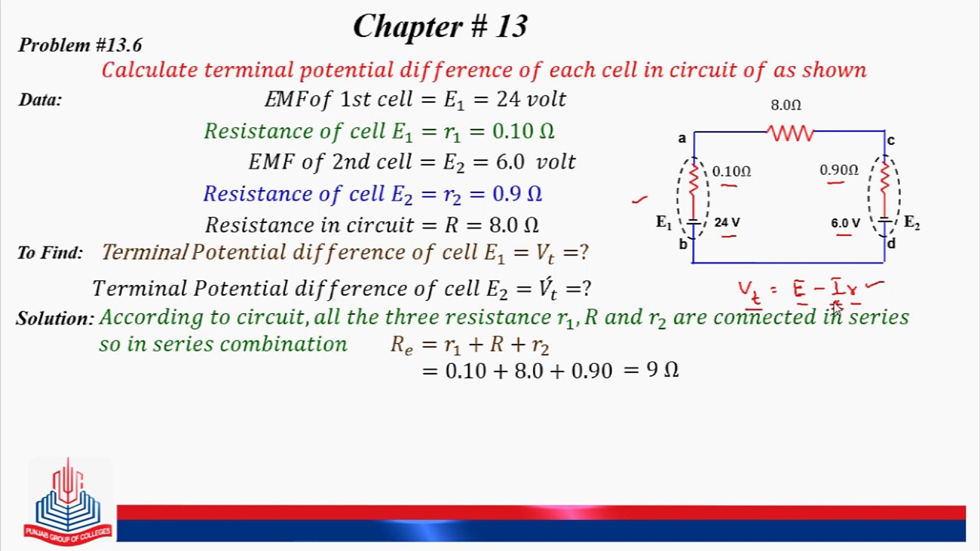 13.6: Calculate terminal potential difference of each cell in circuit. -  video Dailymotion