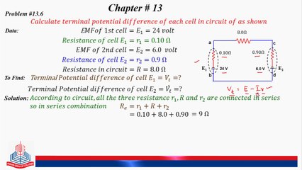 13.6: Calculate terminal potential difference of each cell in circuit.