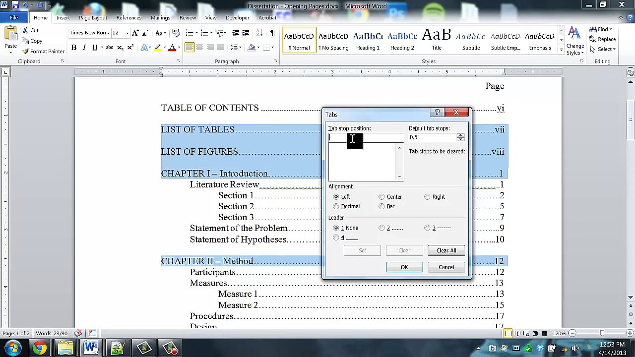 Dissertation Help: How to format your Table of Contents