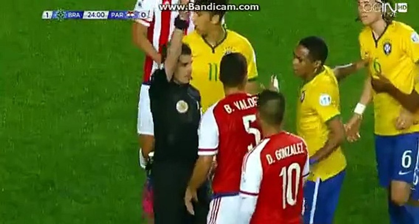 B. Valdez yellow card Brazil 1-0 Paraguay