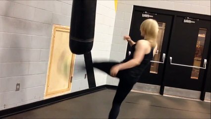 Practicing jumping spin kicks Taekwondo