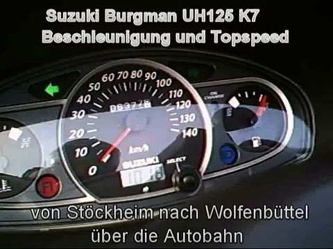 Suzuki Burgman UH125 K7 Accleration and Topspeed