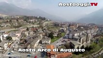 Aosta vista da un Drone Riprese Tv della città di Aosta Arco di Augusto