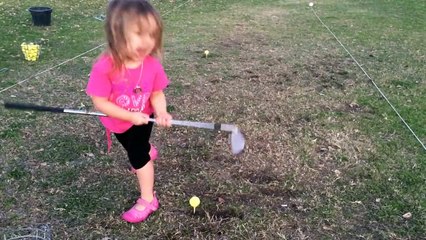 Little Girl's First Attempt At Playing Golf!