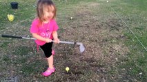 Little Girl's First Attempt At Playing Golf!