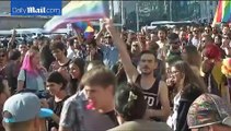Turkish police spray water cannon during gay pride parade