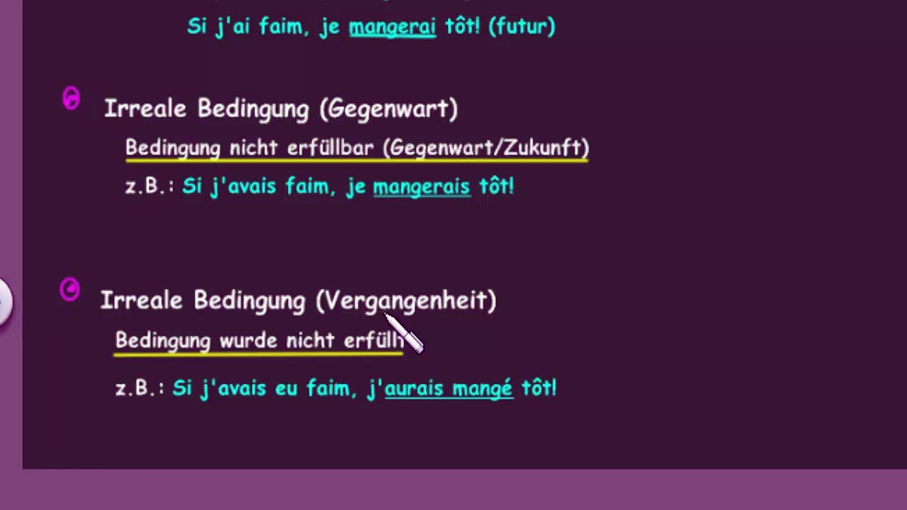 Konditionalsätze - Bedingungssätze (Le Conditionnel Si en français)