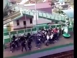 Football Hooligans! HUGE Russian mobs fight on a station