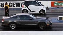 Epic Drag Race! Blown Smart Car Outruns Mustangs!