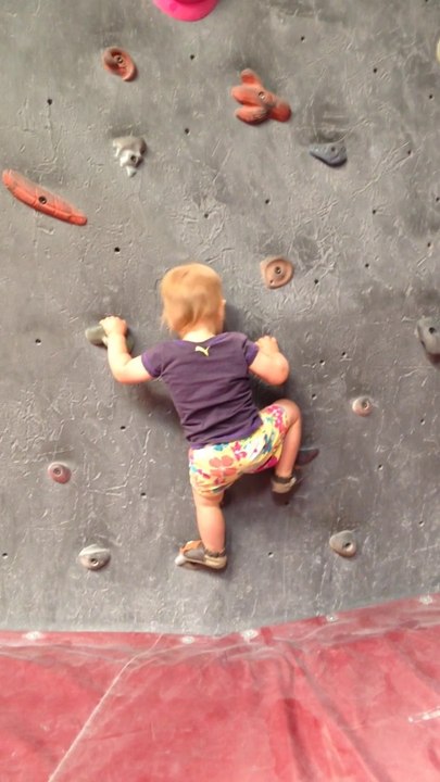 Baby climbs 2m climbing wall like no one else!