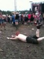 Dumb guy sliding in girl's urine during festival : FAIL