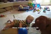 Bebê se diverte com cachorro brincalhão!