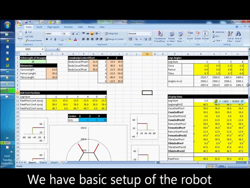 Hexapod Robot Inverse Kinematics Excel Spreadsheet Simulation