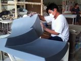 [ Jade Yachts ]Hand sanding on a Aluminum door at Jade workshop