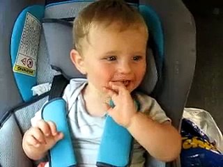 Baby Jules (the most beautiful baby) in the car