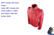 100% Ladies Leather Jacket Button Chinese Collar Double