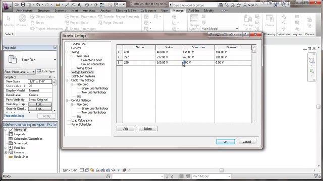 Revit 2013 MEP Electrical Settings - Voltage Definitions and Distribution Systems