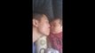 Baby vomits on dad while kissing him! Parents fail...