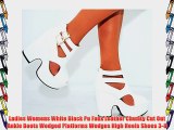 Ladies Womens White Black Pu Faux Leather Chunky Cut Out Ankle Boots Wedged Platforms Wedges