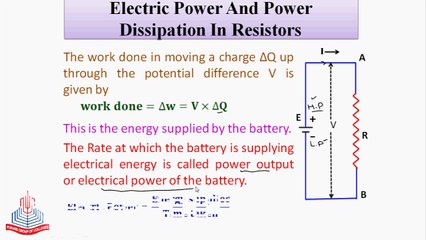 Electric Power and Power Dissipation In Resistors