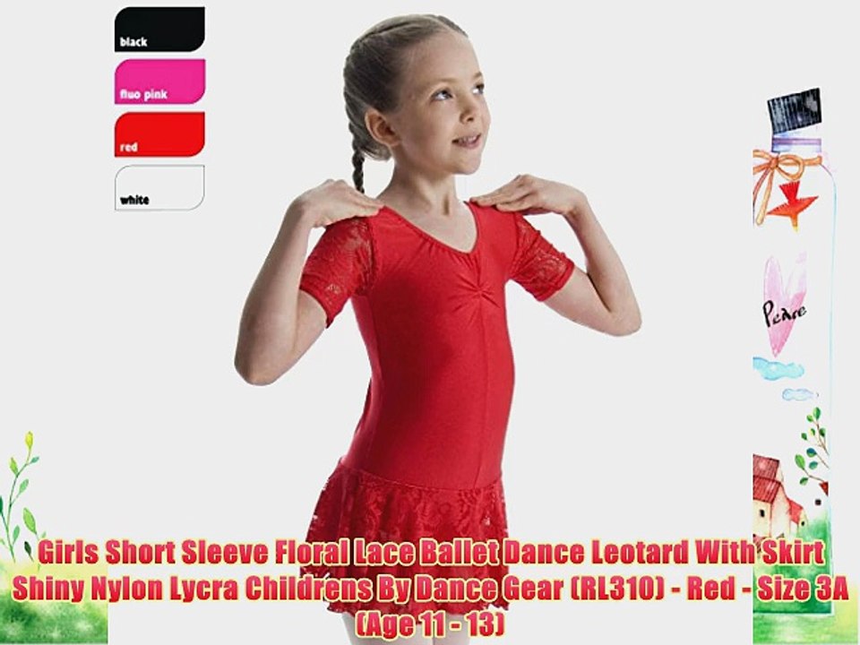 Girls Short Sleeve Floral Lace Ballet Dance Leotard With Skirt Shiny Nylon Lycra Childrens