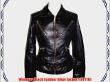 Womens Black Leather biker jacket #Z4 (10)