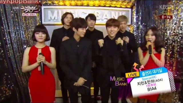 AOA 짧은치마 Miniskirt& B1A4 Aegyo Jimin Mina BackStage Music Bank 140124 흔들려 lonely about 산들