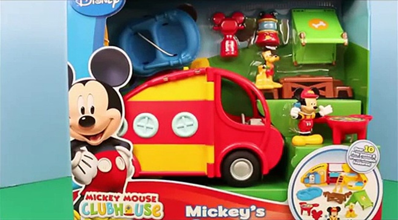 Mickey Mouse Camper RV Van Barbie Hamburger FIRE! Mickey saves Pluto puppy by DisneyCarToys
