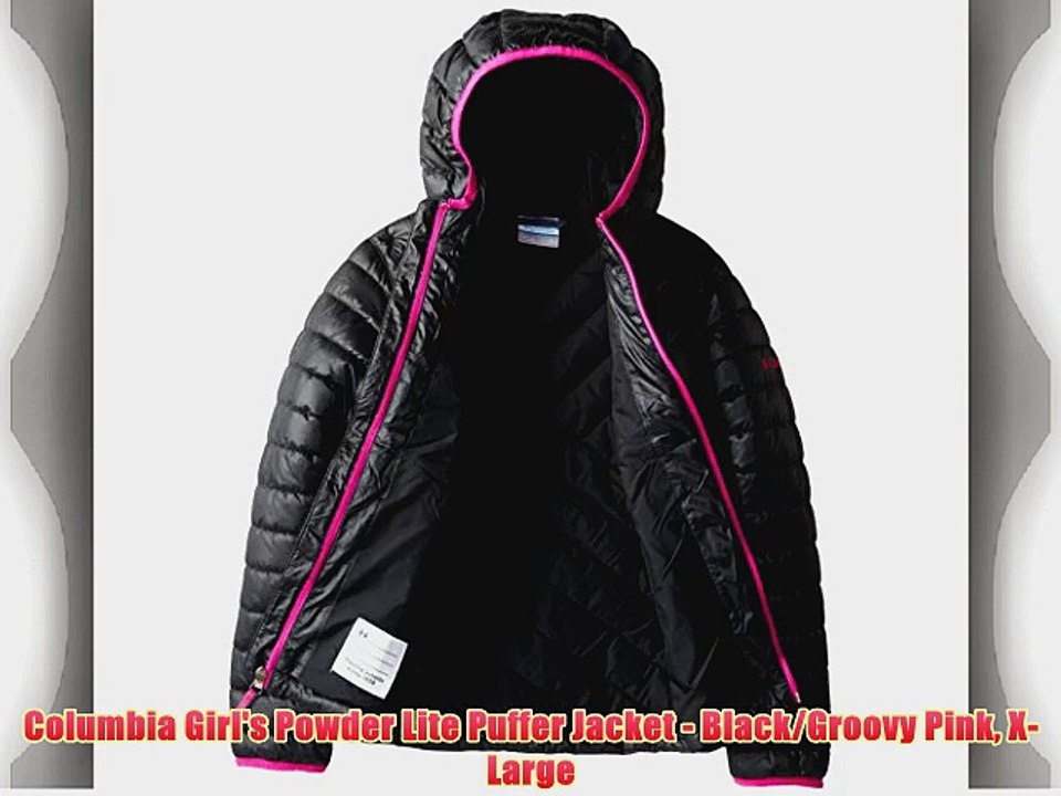 Columbia Girl's Powder Lite Puffer Jacket - Black/Groovy Pink X-Large