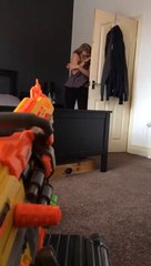He shot his girlfriend with foam darts. Hilarious