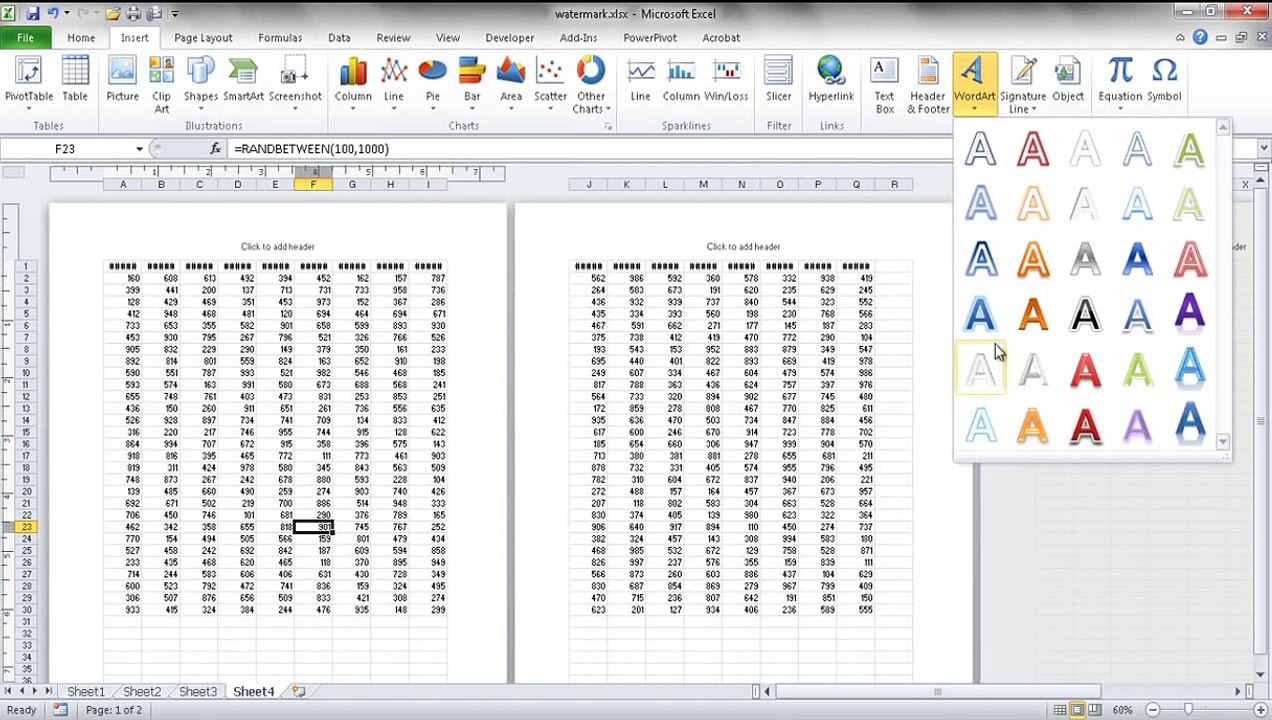 Add a Watermark in Excel