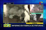 Incendio consume fábrica de pinturas en Comas: falta de agua dificulta trabajo de bomberos