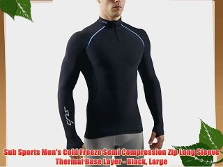 Sub Sports Men's Cold Freeze Semi Compression Zip Long Sleeve Thermal Base Layer - Black Large