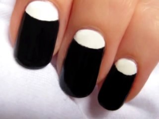 Simple Black&White Halfmoon Nails Design