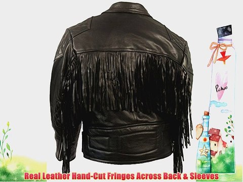 Skintan Mens Fringed Diamond Leather Motorcycle Jacket XL - 44