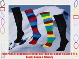 Four Pairs of High Quality Wool Mix Tube Ski Socks Uk Size 4-11 2 Black Hoops